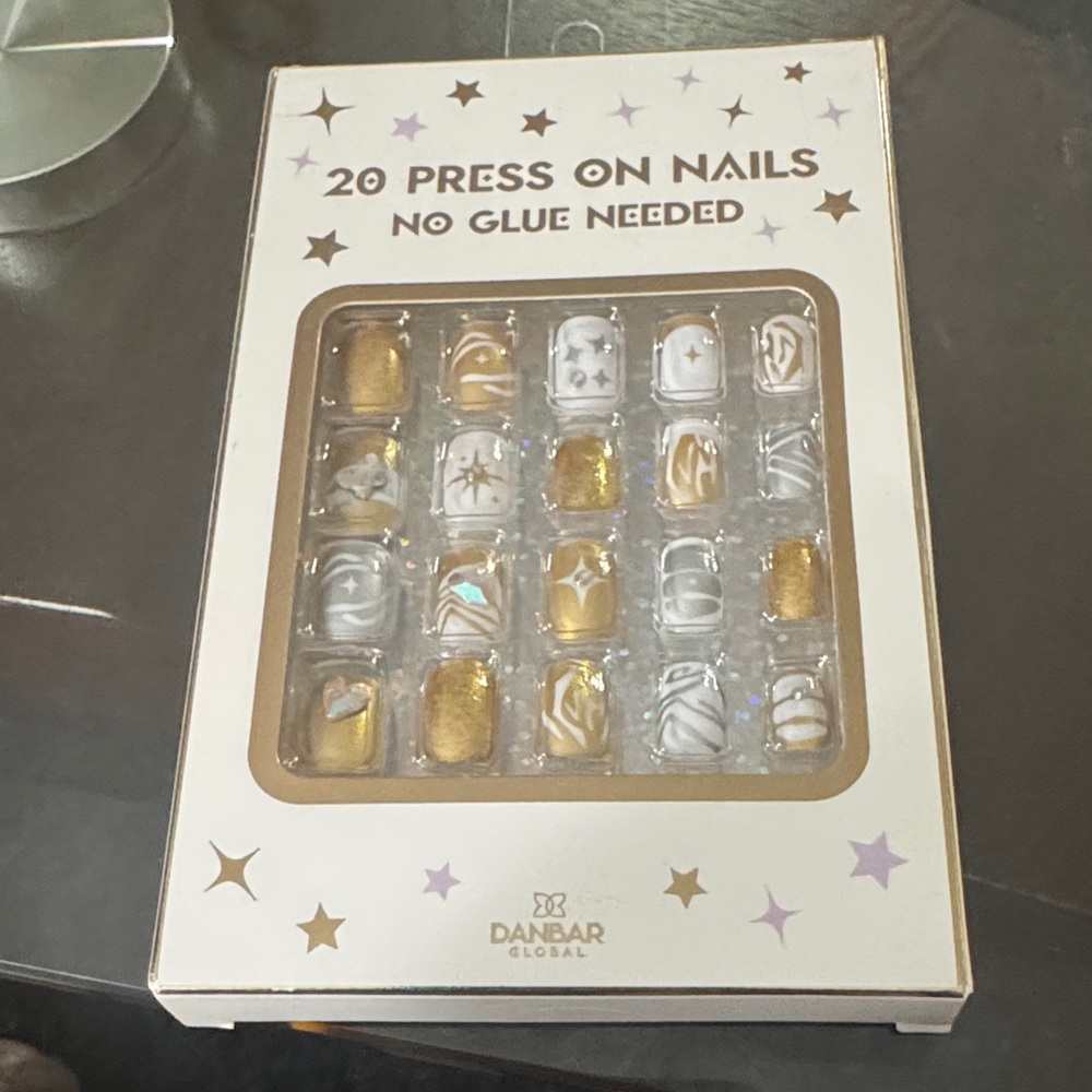 Gold and White Press-On Nails